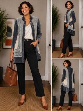 Chico's Slate Gray Velvet, Lace Jacket